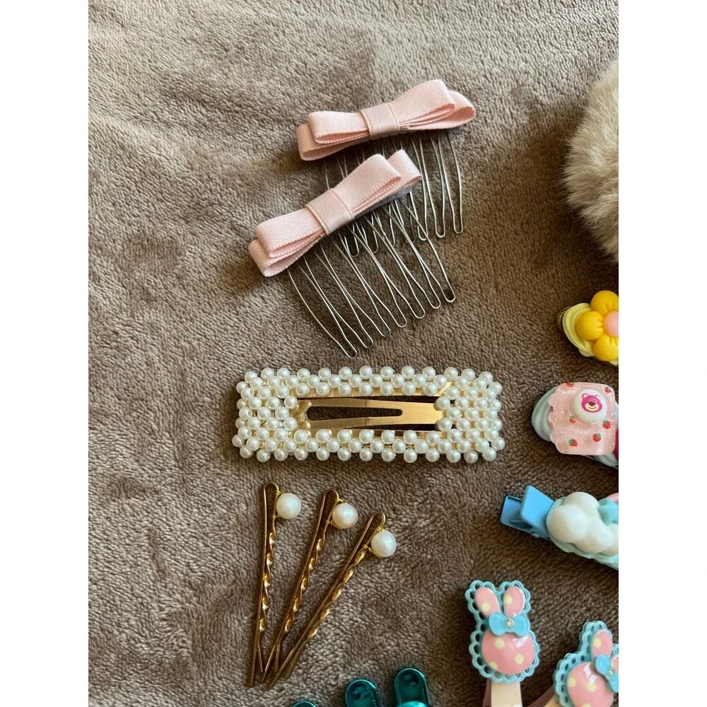 Kawaii Hair Accessories Bundle,Clips Scrunchie Hair Ties Roller Cute Lot